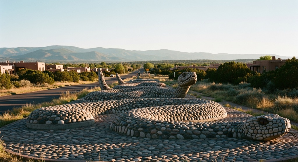 Mesa del Sol Giant Rattlesnake Median Sculptures — Roadside & Outdoor Oddities in Albuquerque