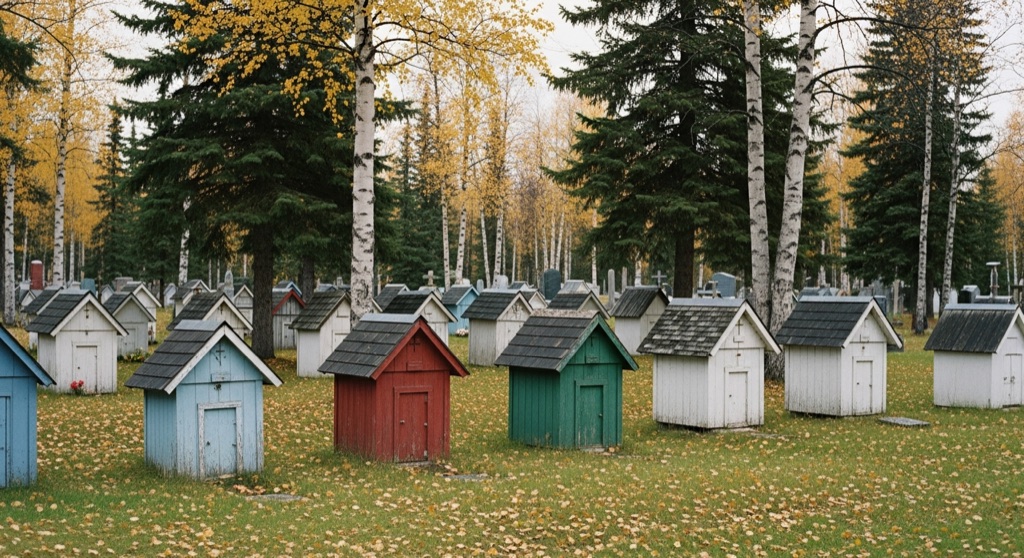 Atmosphere of Eklutna Historical Park & Spirit Houses Cemetery — Chugiak (north of Anchorage)