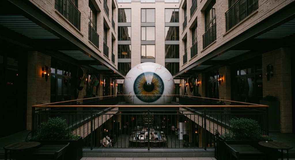 Atmosphere of Giant Eye Sculpture (Joule Hotel) — Downtown Dallas