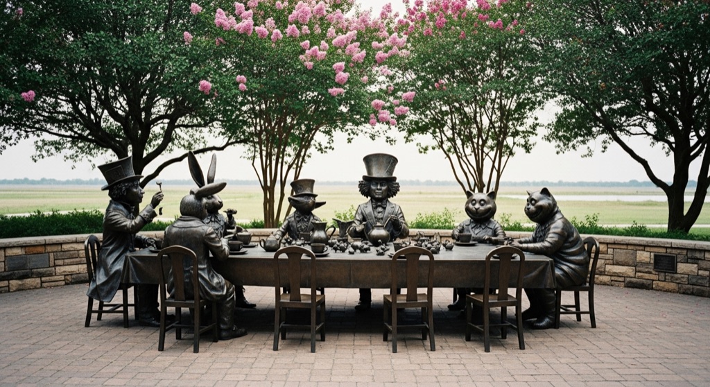 Move One Place On (Alice in Wonderland sculpture) — Roadside & Outdoor Oddities in Houston