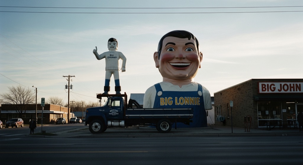 Atmosphere of Big Greaser Muffler Man & 'Half a Big John' — Hutchinson