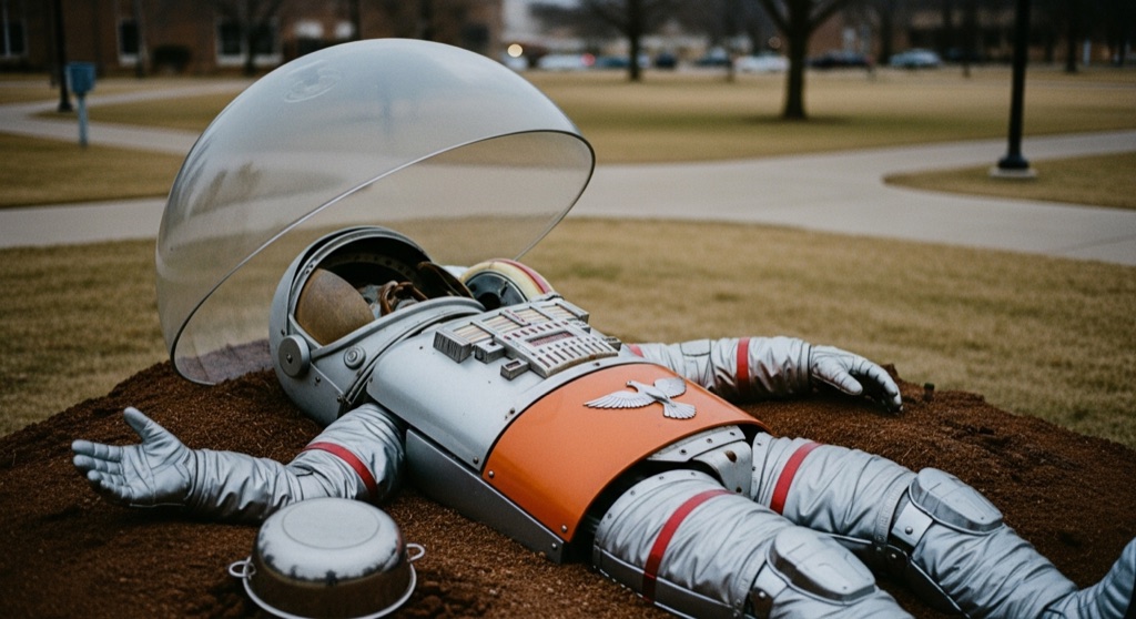 Atmosphere of The Celestial Mechanic (buried spaceman sculpture, WSU campus) — Wichita
